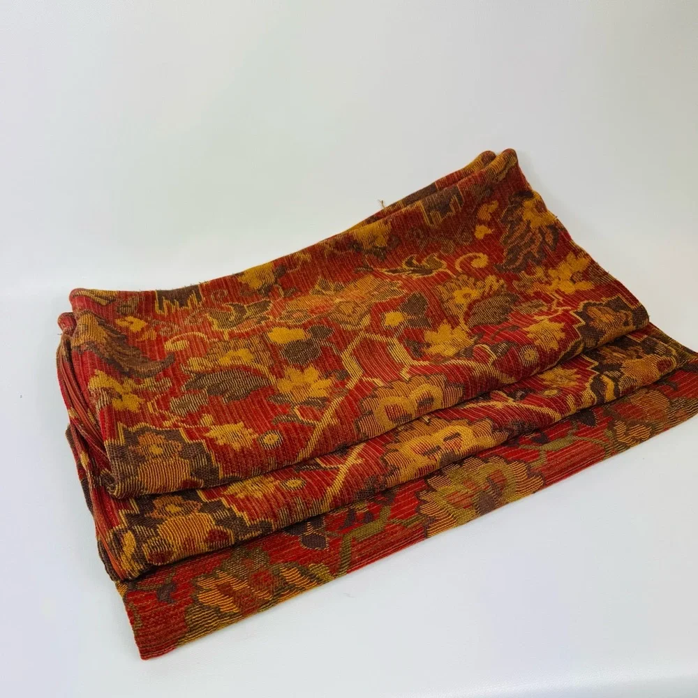 THREE Crate & Barrel double sided 22” tapestry throw pillow covers red gold grn